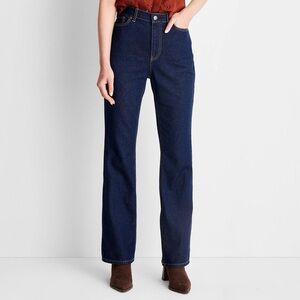 Future Collective Dark Wash High Waisted Straight Flare Leg Jeans
